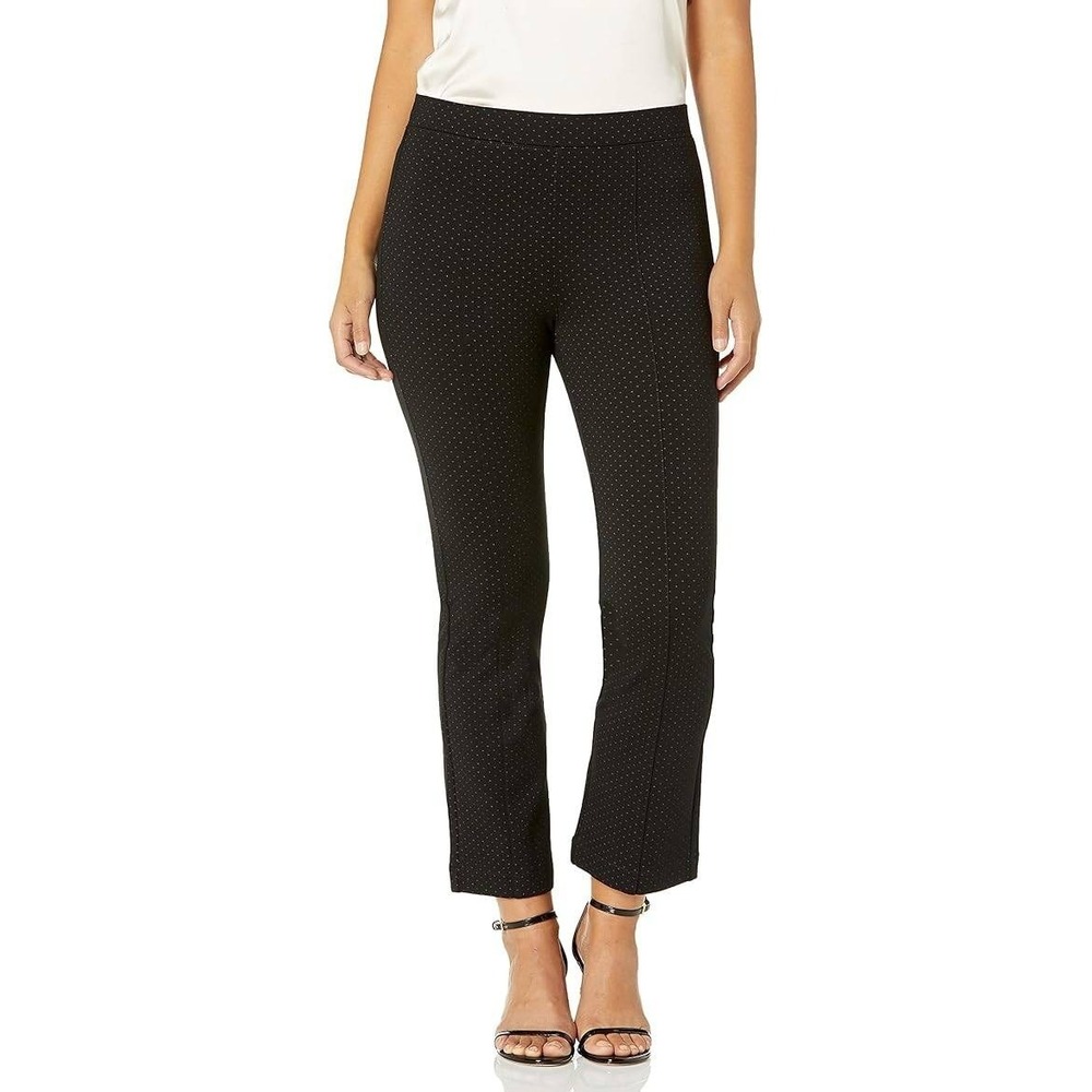NYDJ Cropped Boot Pull on Pant 4 Black Micro Dot Ponte Knit Seamed High Rise